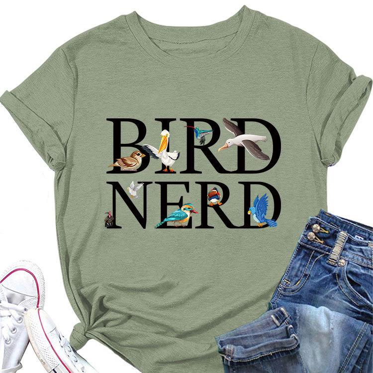 Новая летняя модная футболка с коротким рукавом Bird Nerd Tee с принтом, повседневный женский топ с круглым вырезом, пуловер
