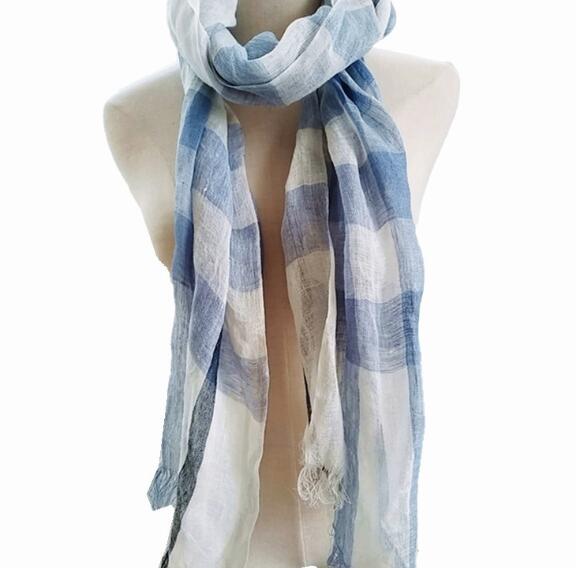 100% Linen Plaid Contrast Tassels Linen Men/Women Scarves Man/Woman Summer Scarf Pashmina Shawls Wraps Head Scarf Bandanas