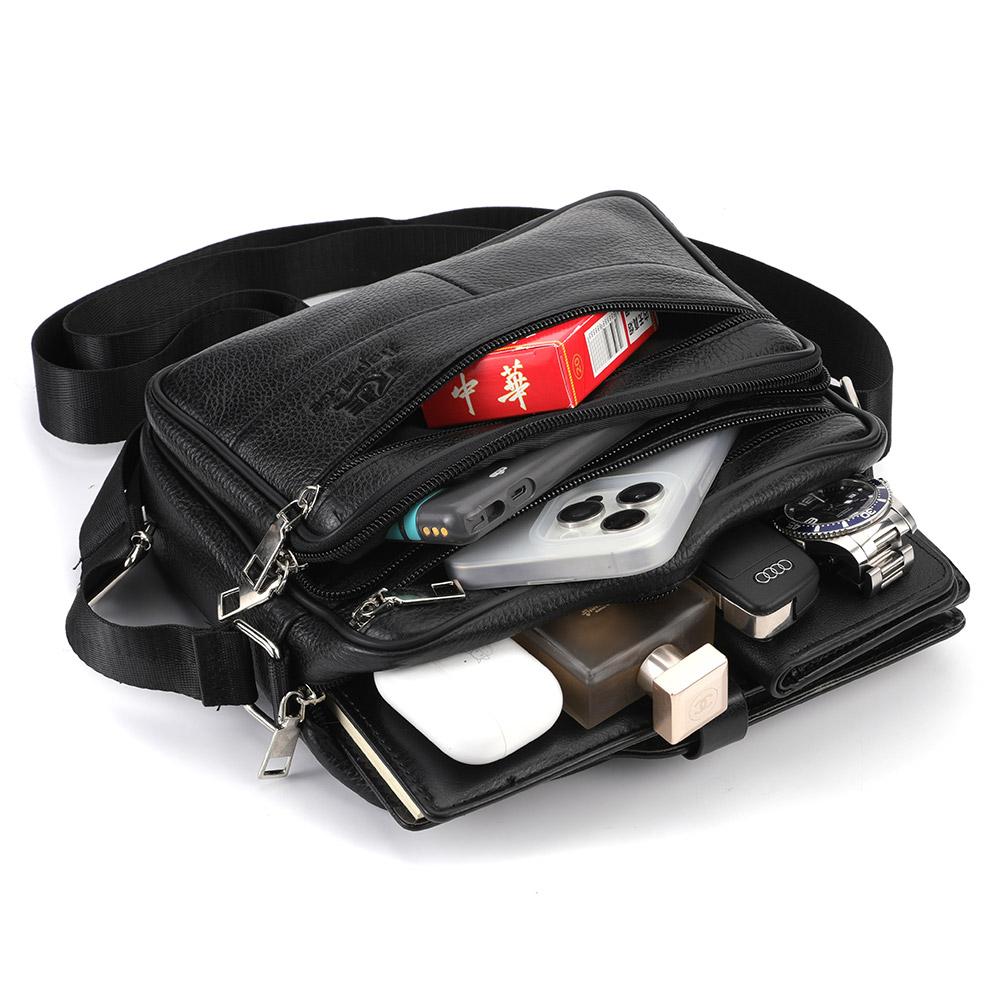 Men's Leisure Large Capacity Multi Layer Genuine Leather Shoulder Bag High Quality Business Broadband Crossbody Bag For Men