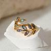 Hot Selling Vintage Leaf Ring Adjustable 18K Gold Plated Ring Fashion Colorful Enamel Stainless Steel Ring for Women