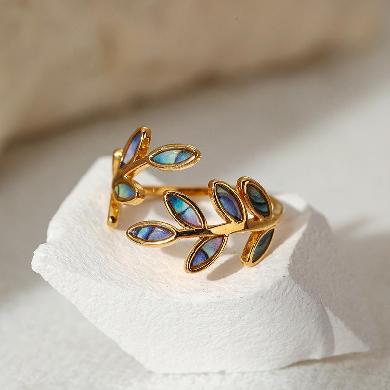 Hot Selling Vintage Leaf Ring Adjustable 18K Gold Plated Ring Fashion Colorful Enamel Stainless Steel Ring for Women