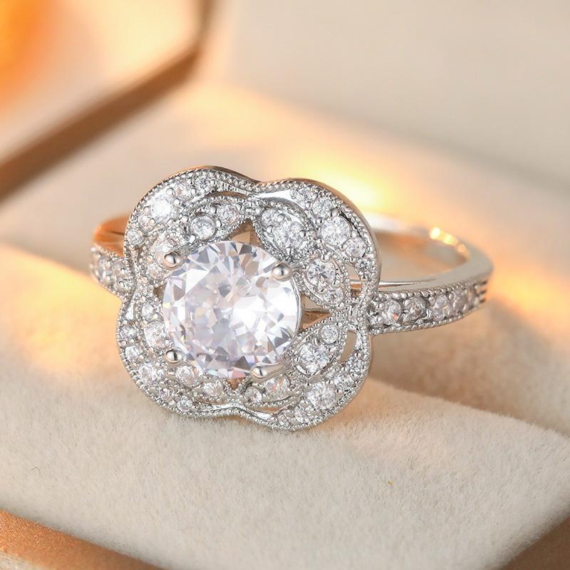 Изысканное женское кольцо с инкрустацией белым фианитом, модного медно-золотого цвета, ручной работы, для повседневной носки, праздничное украшение, подарок на годовщину