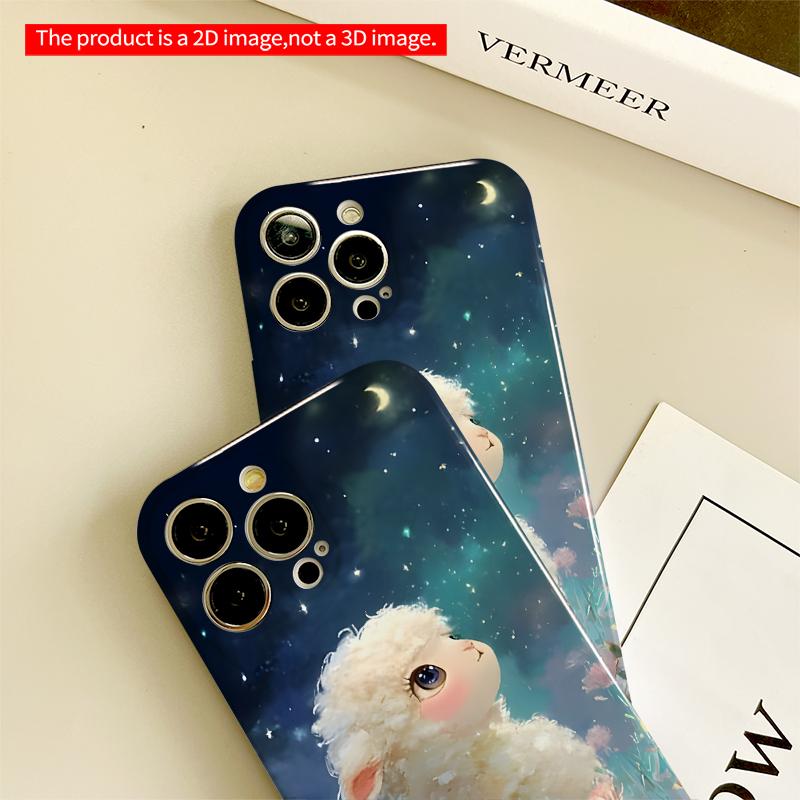 2DFlat Moonlit Lamb in Starry Garden All inclusive film hard iPhone case, compatible with iPhone 18 Pro Max 17 16 15 14 13 12 11