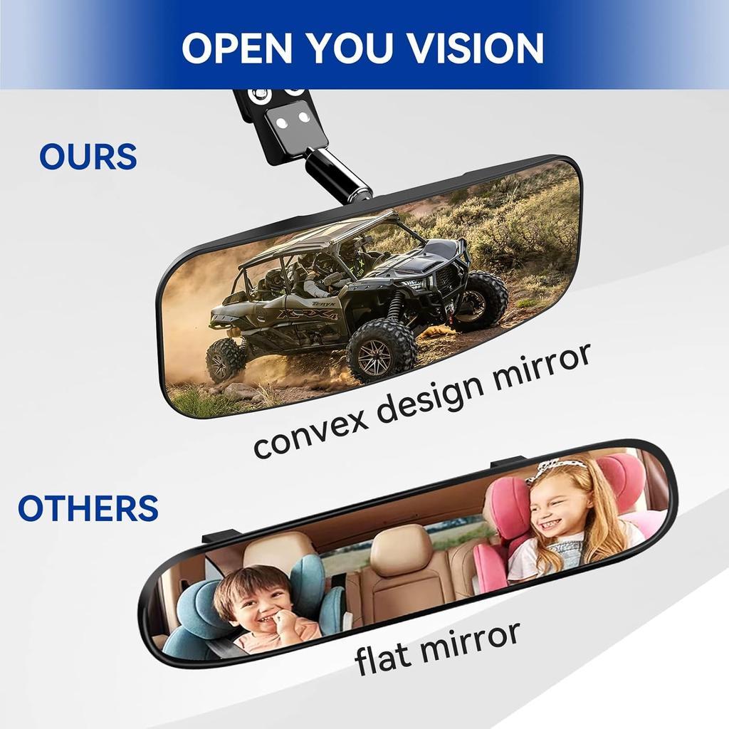UTV Rear View Mirror, Center Convex Rearview Mirror For 1.75”-2” Roll Bar Cage Compatible With Polaris RZR Turbo, Kawasaki Mule, Teryx, Honda