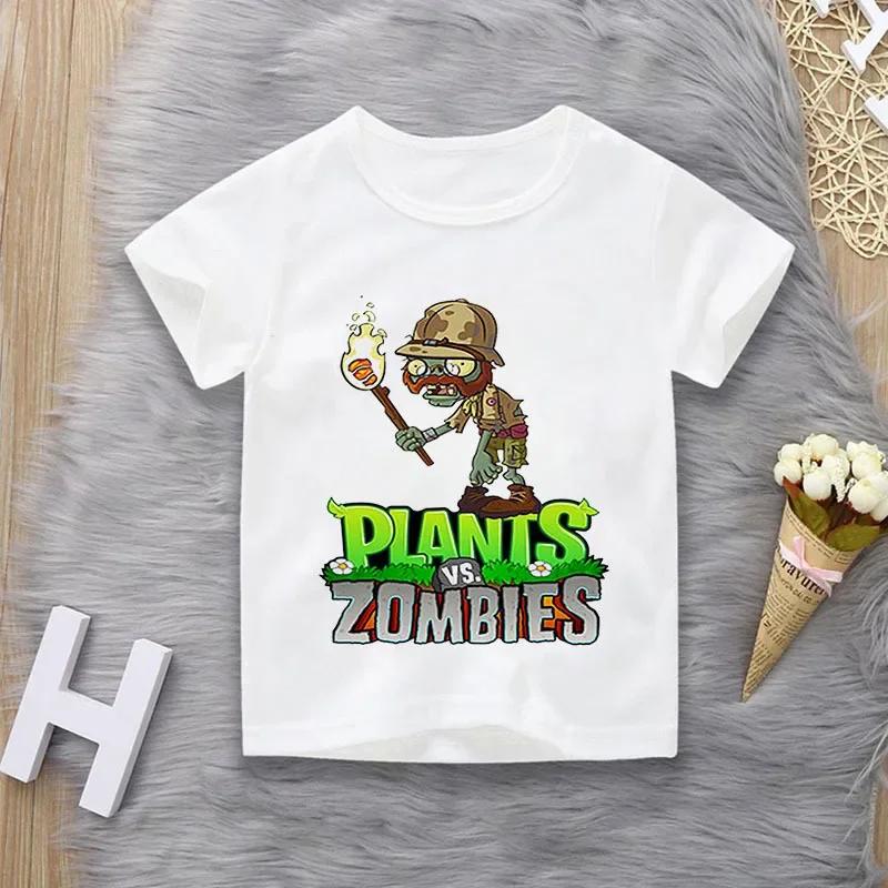 Повседневная футболка с принтом Plants Vs Zombies для мальчиков и девочек, топ с коротким рукавом для учеников средней школы, семейные matching-наряды