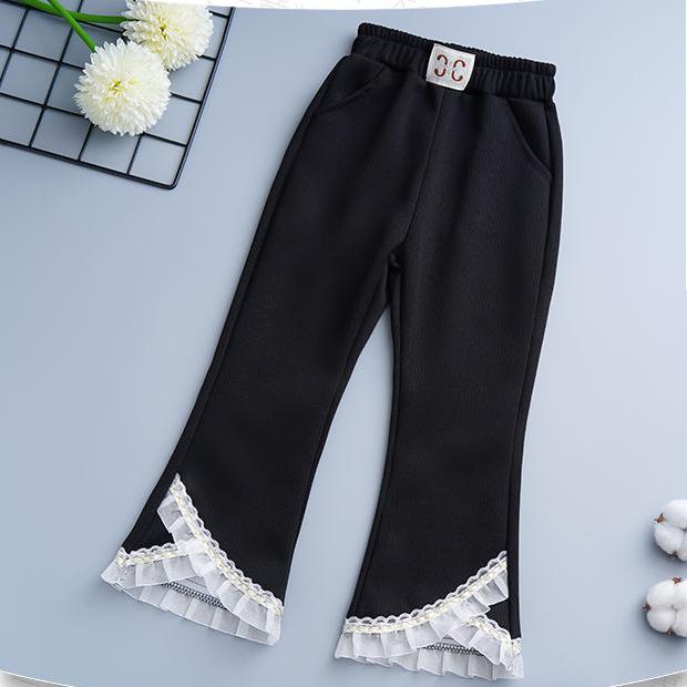 Girls' Pants for Spring and Autumn Children's Spring Pants for Outerwear Black Girls' Elastic Micro Flared Pants