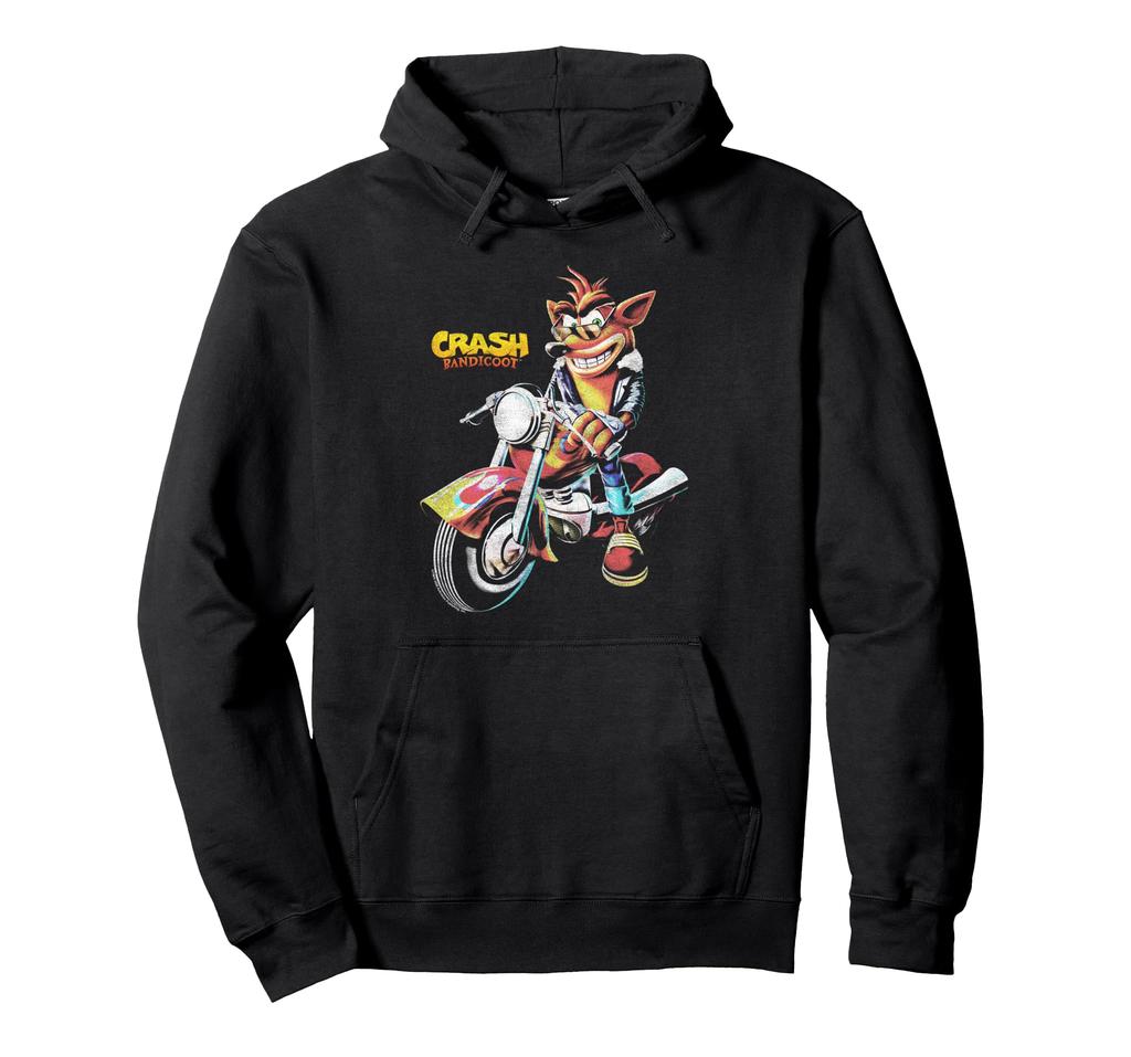 Худи с принтом Crash Bandicoot, винтажная байкерская сцена, мотоцикл, видеоигра
