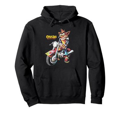 Худи с принтом Crash Bandicoot, винтажная байкерская сцена, мотоцикл, видеоигра