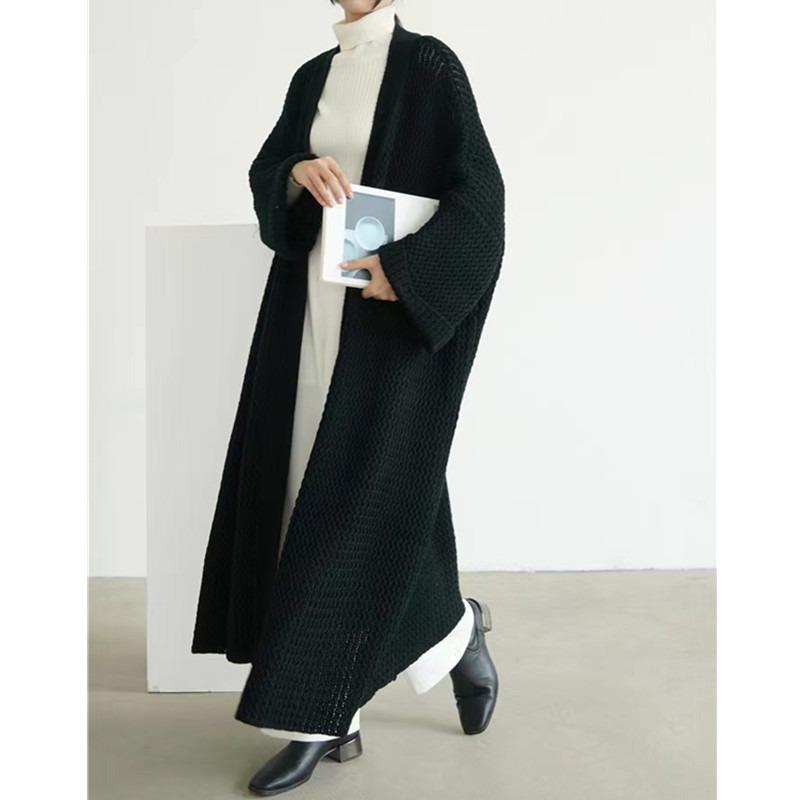 Осень/зима Элегантная Мода Вязаный Кардиган Длинный Свитер Женские Пальто Новые Свободные Повседневные V-образный вырез Куртки Офисные Пальто с длинным рукавом Рубашка Одежда