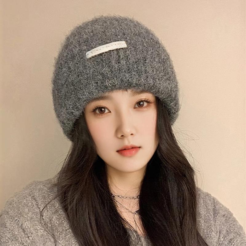 Шапка с большой головой, свободная теплая шерстяная вязаная шерстяная шапка, открывающая лицо, защита маленьких ушей, большая кромка, холодная шапка, начес