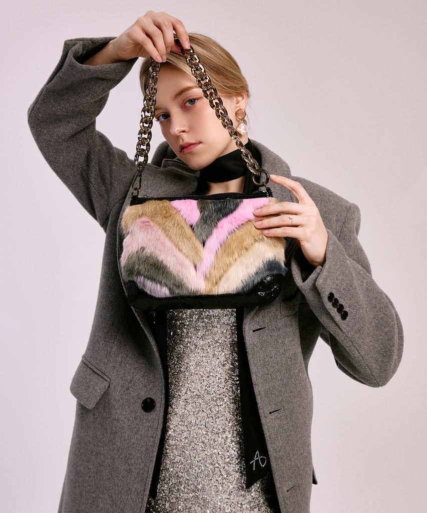 Jina In Ny Colored Fur Top Zip Shoulder Bag