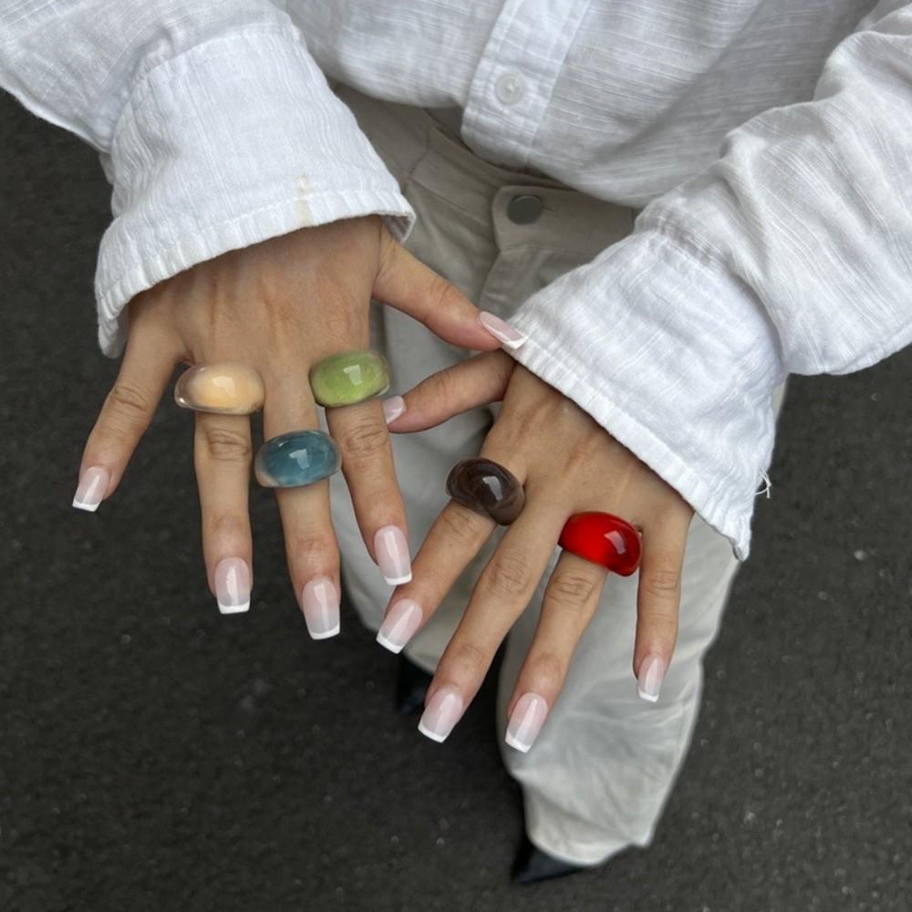 Dome Acrylic Geometric Ring Candy Color Irregular Ring Retro Transparent Resin Ring Gift