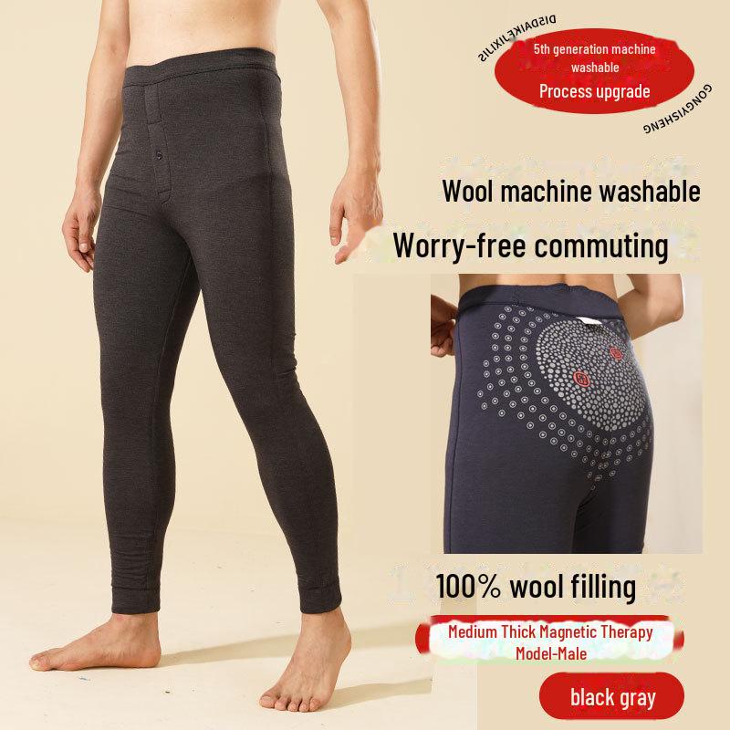 Мужские брюки с высокой талией из смеси хлопка и шерсти для магнитной терапии — утолщенные, отшлифованные, пригодные для машинной стирки, для тепла осенью/зимой.