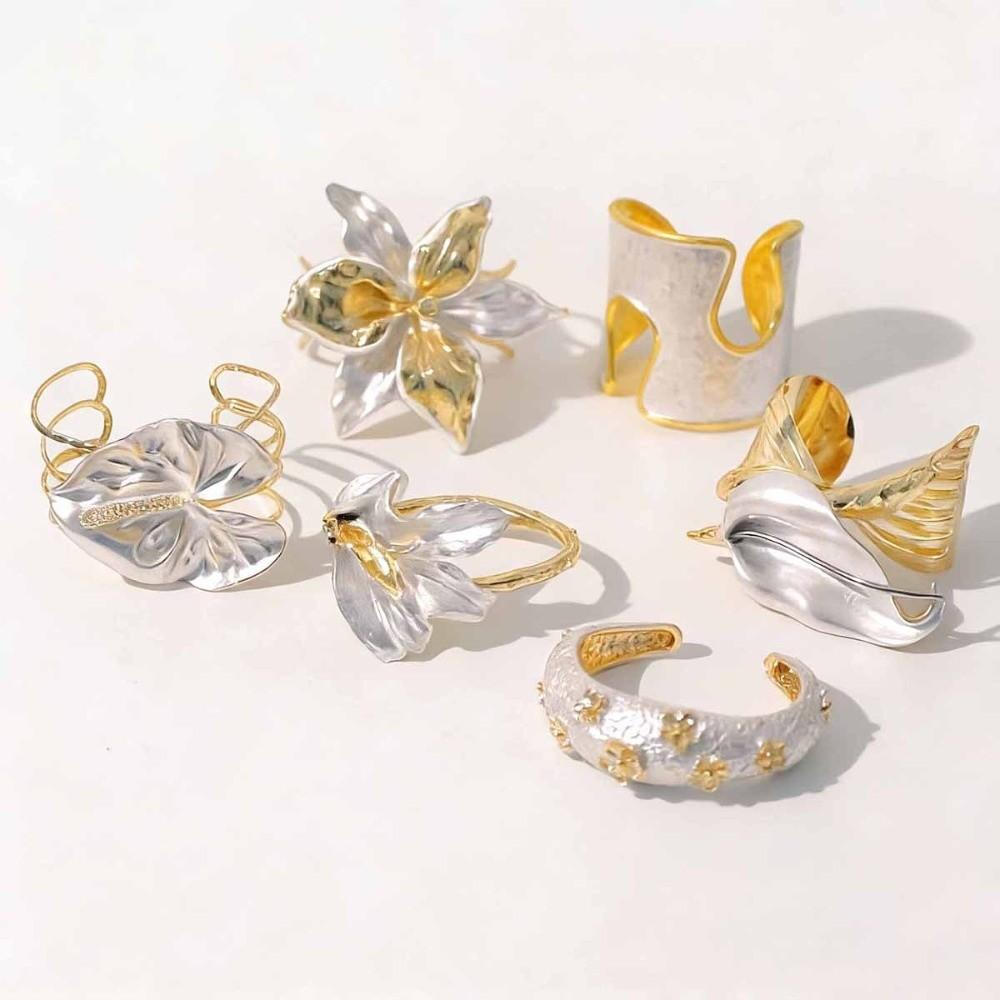 Bohemian Iris Flower Armband Leaf Arm Bangle Personalized 3D Flower Metal Bracelet Girls