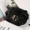 Letter Floral Pattern Drawstring Cosmetic Bag Portable Women Travel Makeup Pouch Multifunctional Bundle Mouth Toiletry Storage Wash Bag