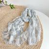 Scarf Women Linen Blue Flower Long Breathable Summer Sun Protection Neck Wrap Shawl Breathable Accessory For Spring Autumn
