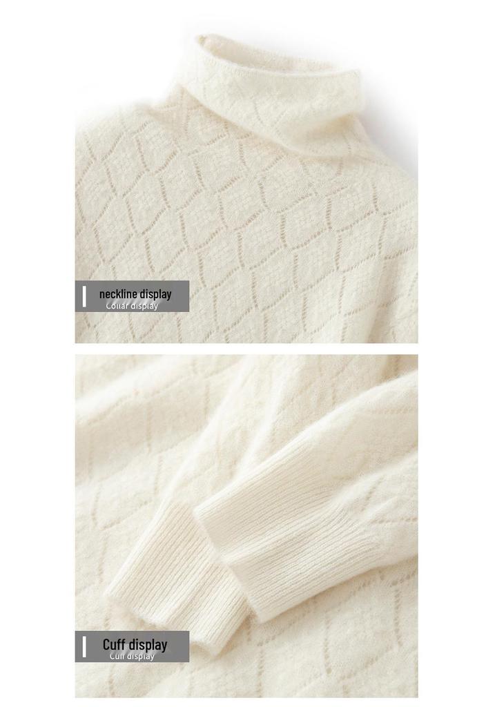 Women's Pure Cashmere High Neck Crochet Knit Sweater