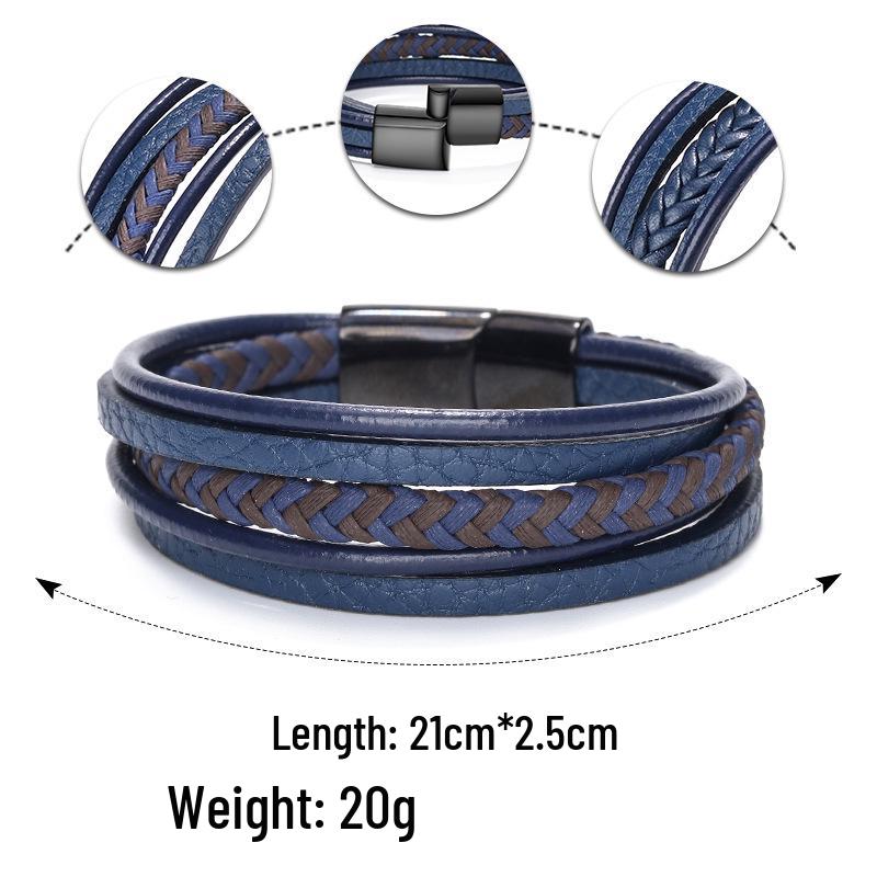 Мужской этнический браслет из плетеной кожи ручной работы с магнитной застежкой