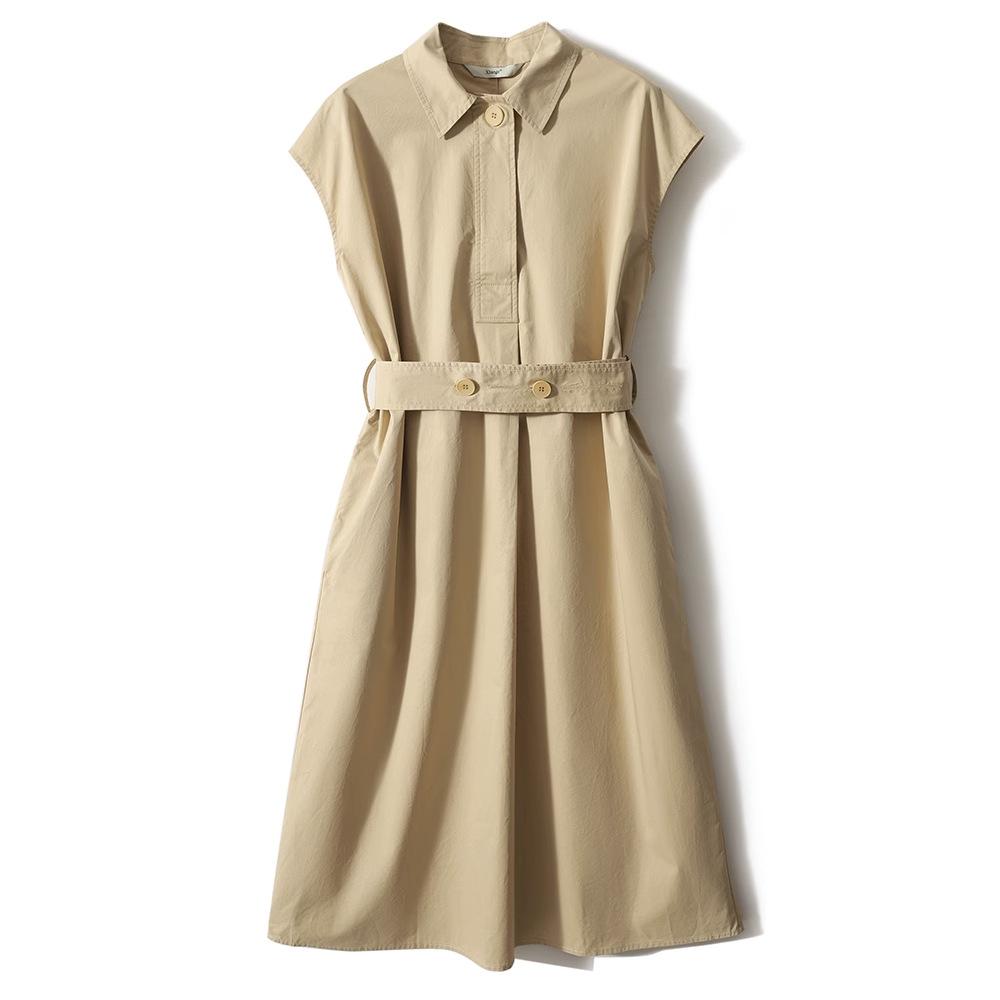 Платье-рубашка без рукавов в зрелом стиле для женщин на лето, новое французское летнее поло с воротником-поло длиной до талии, юбка-миди
