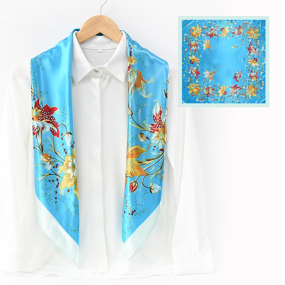 91CM large square scarf women's gift spring and autumn sunscreen silk scarf Suzhou and Hangzhou trend satin large square scarf shawl wholesale