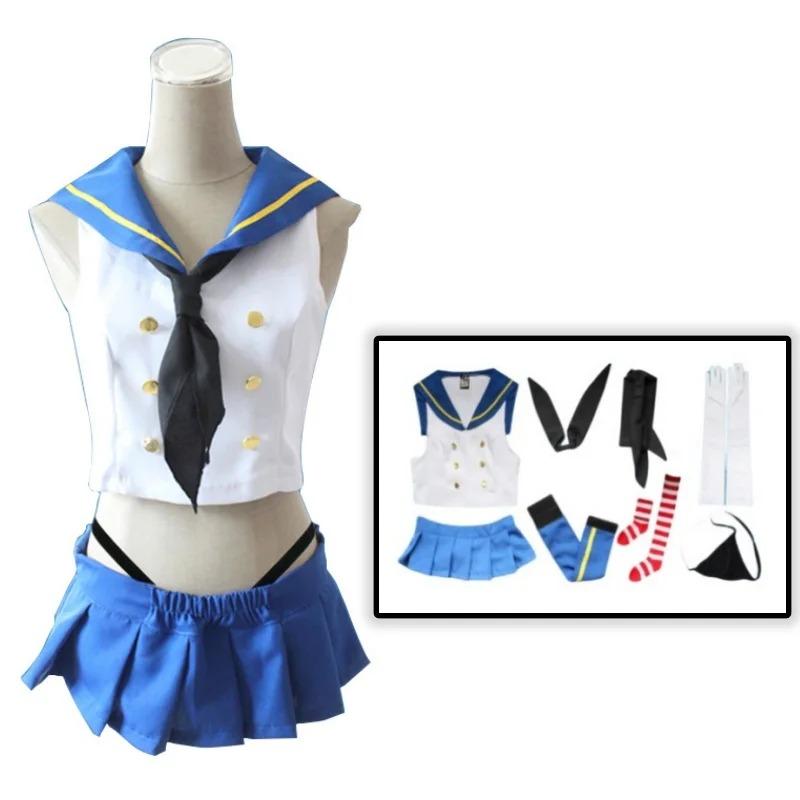 Shimakaze Косплей Аниме Kantai Коллекция Shimakaze Косплей Костюм Униформа для Девочек Парик Платье Матроски Костюм Хэллоуин Вечеринка