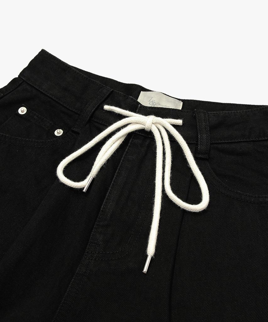 LOSSYROW Wide String Denim Pants Black