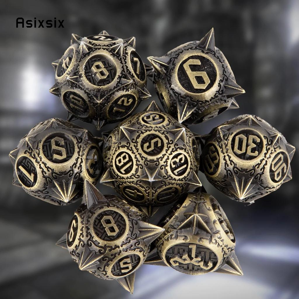 7 Pcs Yellow Meteor Hammer Metal Dice Solid Metal Polyhedral Dice Set Suitable for Role-Playing RPG  Board Game Card Game