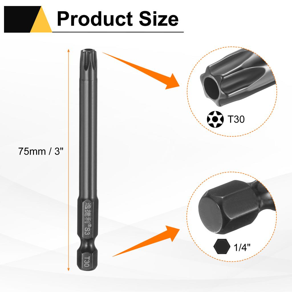 6 шт. Биты Torx T6-T40 1/4" Шестигранный Хвостовик 75 мм/100 мм Сталь S3 Магнитные Звездообразные Биты со Штифтом (Tamper Proof Star) 6-гранные Биты для Шуруповерта