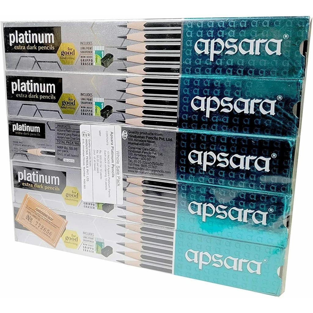 Apsara Platinum Extra Dark Pack of 10 Box of 100 Pencils