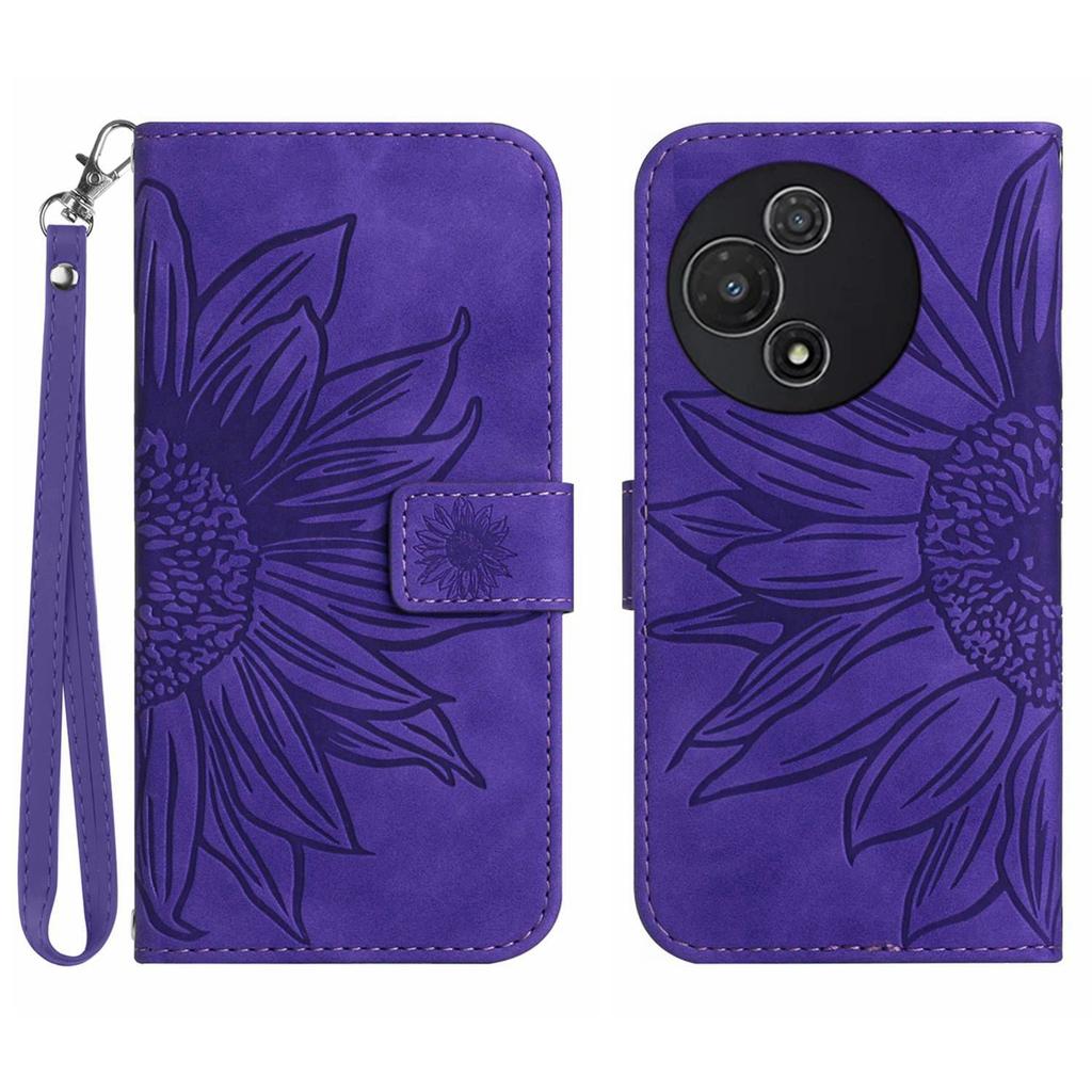 For TCL 60R 5G Case Sunflower Imprint Leather Wallet Phone Cover with Wrist Strap