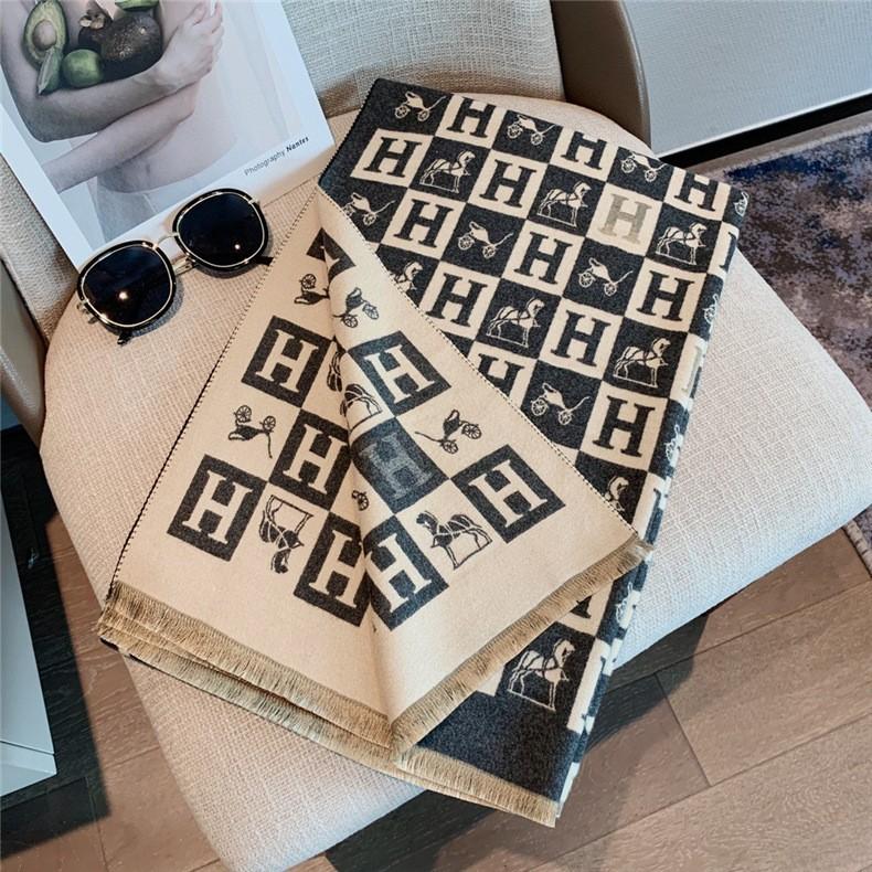 Classic Fashion Letter Thousand Birds Grid Imitation Cashmere Scarf Women's Winter Thickened Double Sided Air Conditioning Shawl Scarf Women's
