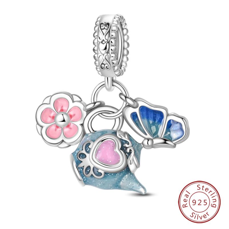 925 Silver Ocean Princess Magic Mirror Princess Rose Princess Charms Pendants Fit DIY Bracelets Party Jewelry