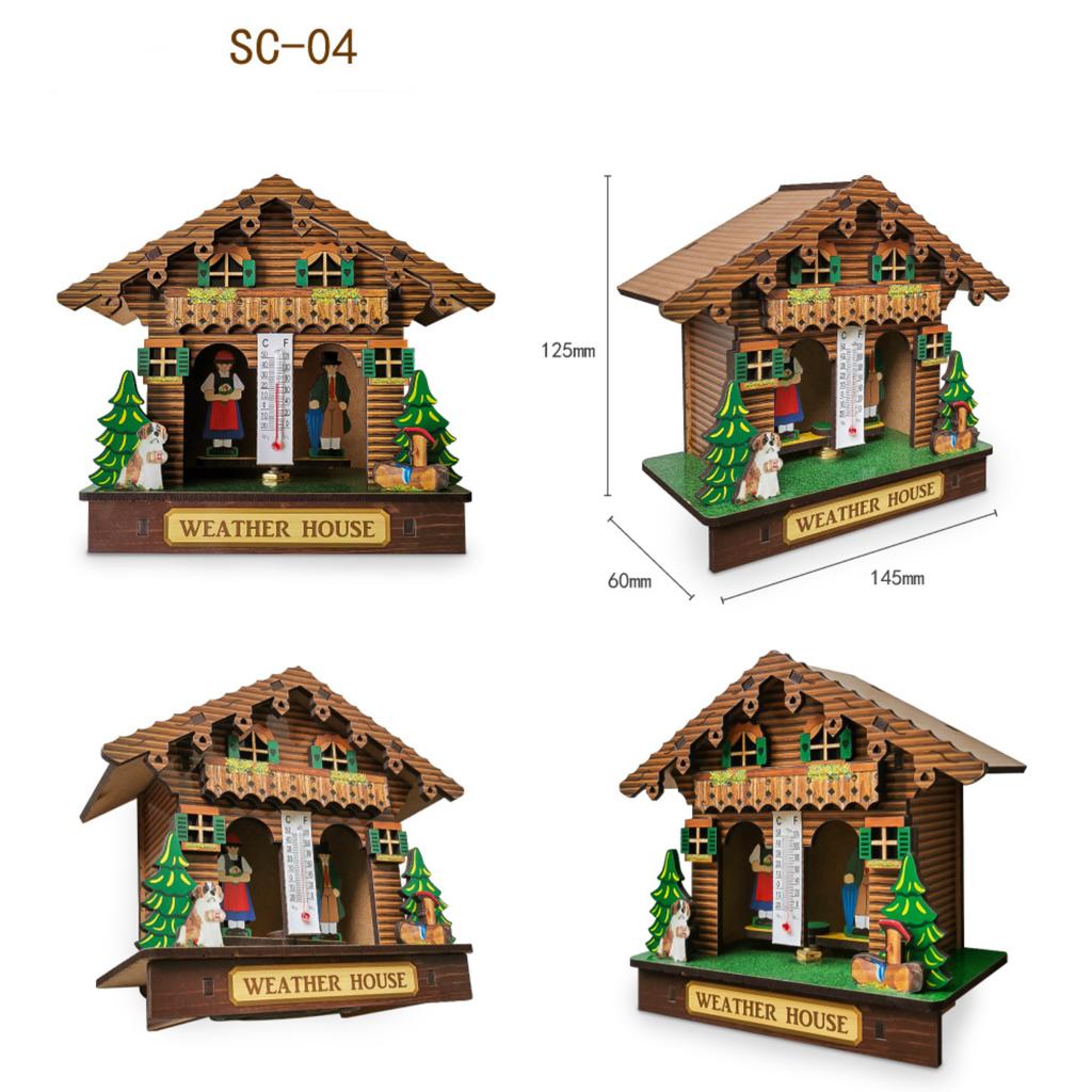 Креативный деревянный настенный домик погоды с барометром, термометром и гигрометром