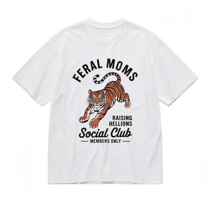 Men's Comfy Slight Stretch Classic T-Shirt Bold Feral Feline Print Design Tee