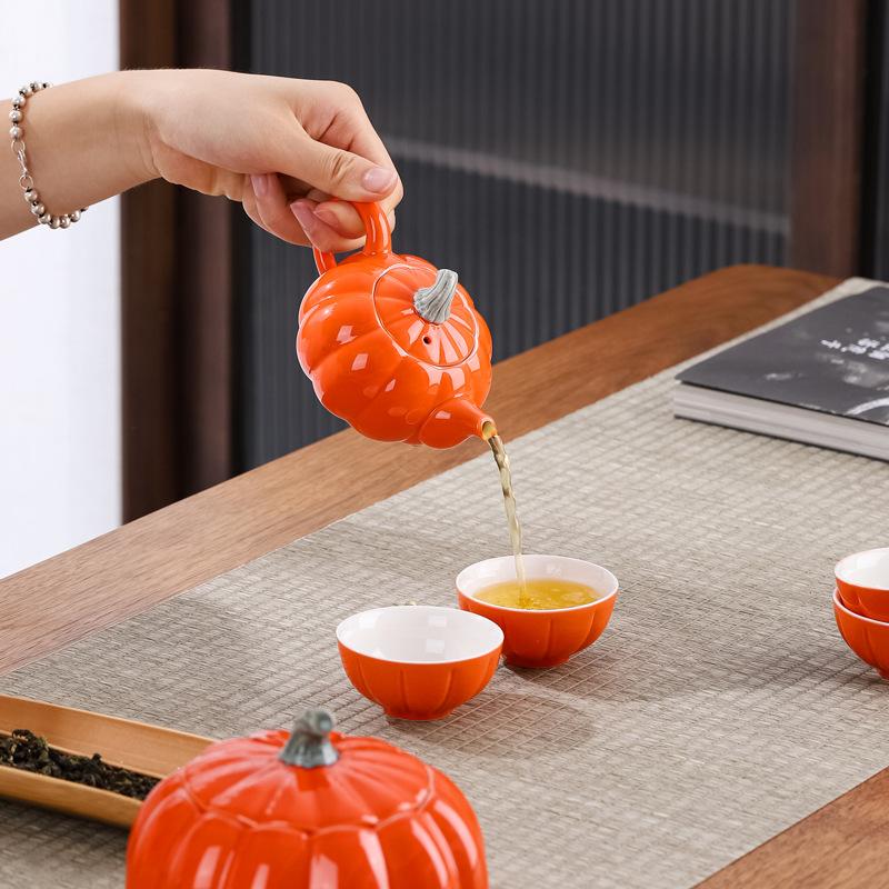Керамический чайный сервиз в форме тыквы, подарочный набор, китайский ретро-чайный сервиз, набор из чайника и чашки