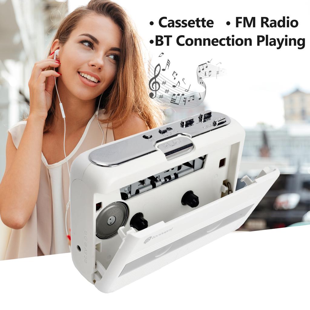 Mini Cassette Player Tape Record FM Radio with 3.5mm Headphone Jack Volume Control