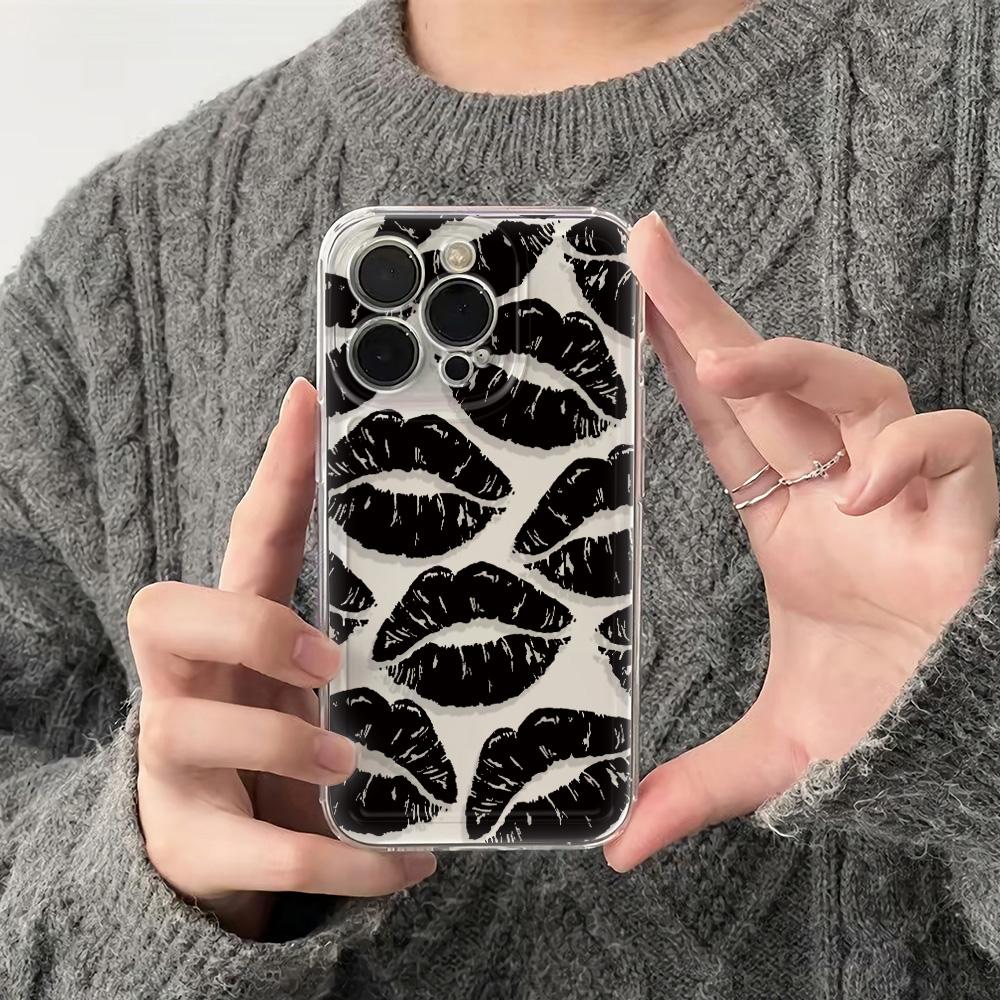 Black Sexy Lips Premium Clear Protective Phone Case For Iphone 11 Pro Max 17E 16E 17 Air 15 Plus 14 13 12 16 Funda Shell