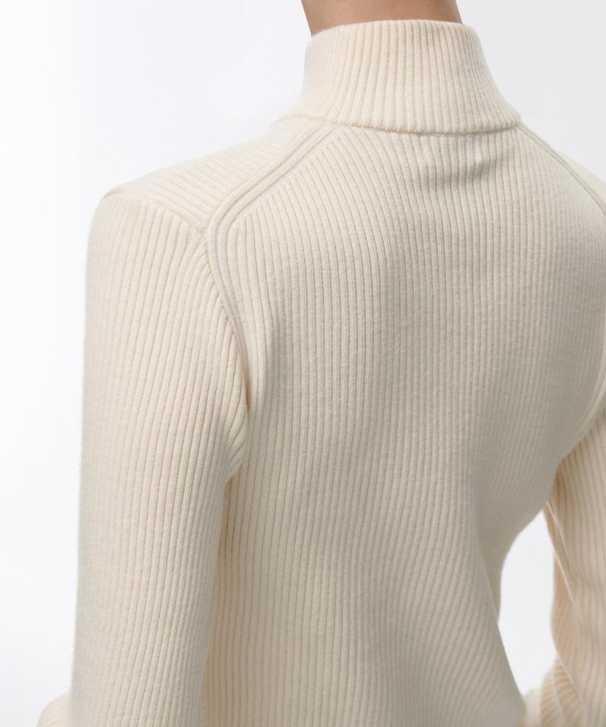 MUSINSA STANDARD WOMAN Ribbed Slim Knit Zip-Up [Cream]