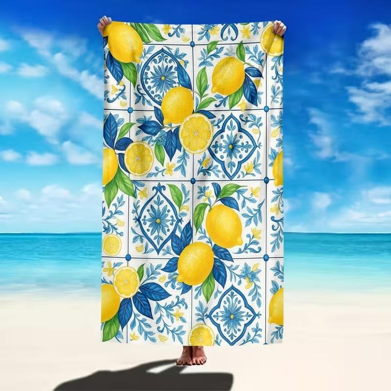 Summer Beach Towel Lemon Print Quick-Drying Bath Towel Outdoor Summer Swimming Bath Towel Sports Towel
