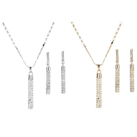 1 комплект женщин ожерелье серьги цилиндрический стержень стразы блестящий комплект ювелирных изделий для банкета