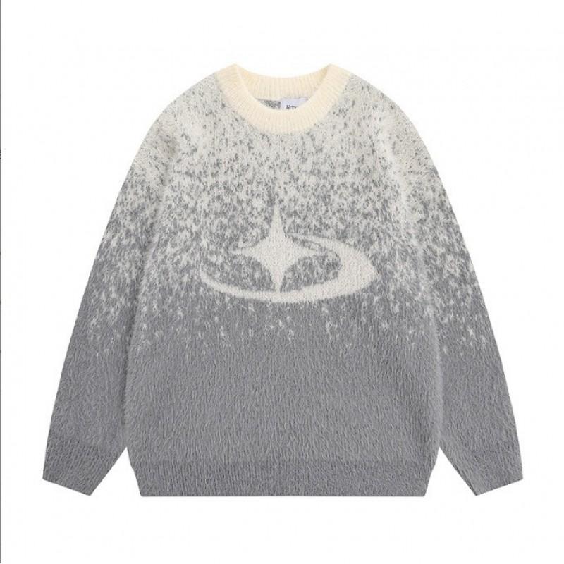 Unisex Oversized Crewneck Knit Sweater Winter Youth Warm Casual Y2K Style Gradient Wool Blend
