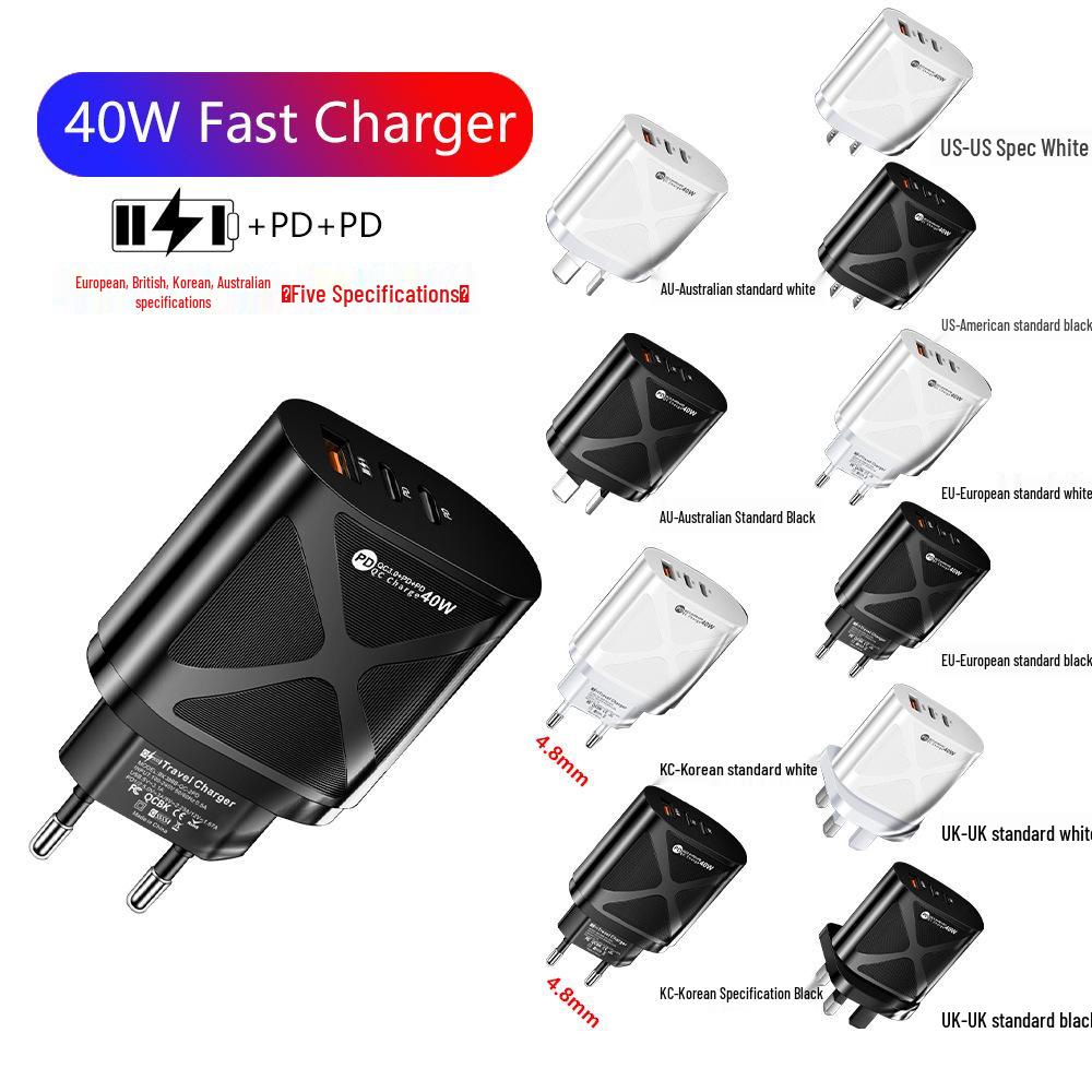 Светодиодный мобильный зарядник 2,4А USB + 2PD Type-C Спецификация EU/US