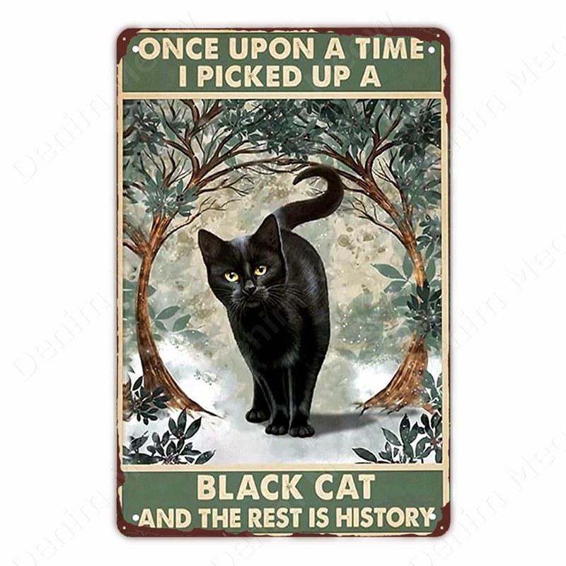 Черная кошка Винтажные жестяные таблички, забавный постер из металла, настенный декор, дом, бар, паб, кафе, ферма, ванная комната, я ненавижу всех