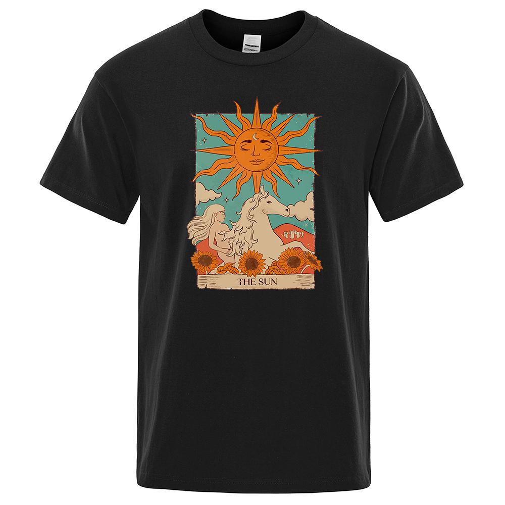 Tarot Card Art The Sun Creativity Print T-Shirt Man Loose Oversize T-Shirt Tops Fashion Casual Cotton Tee Clothes
