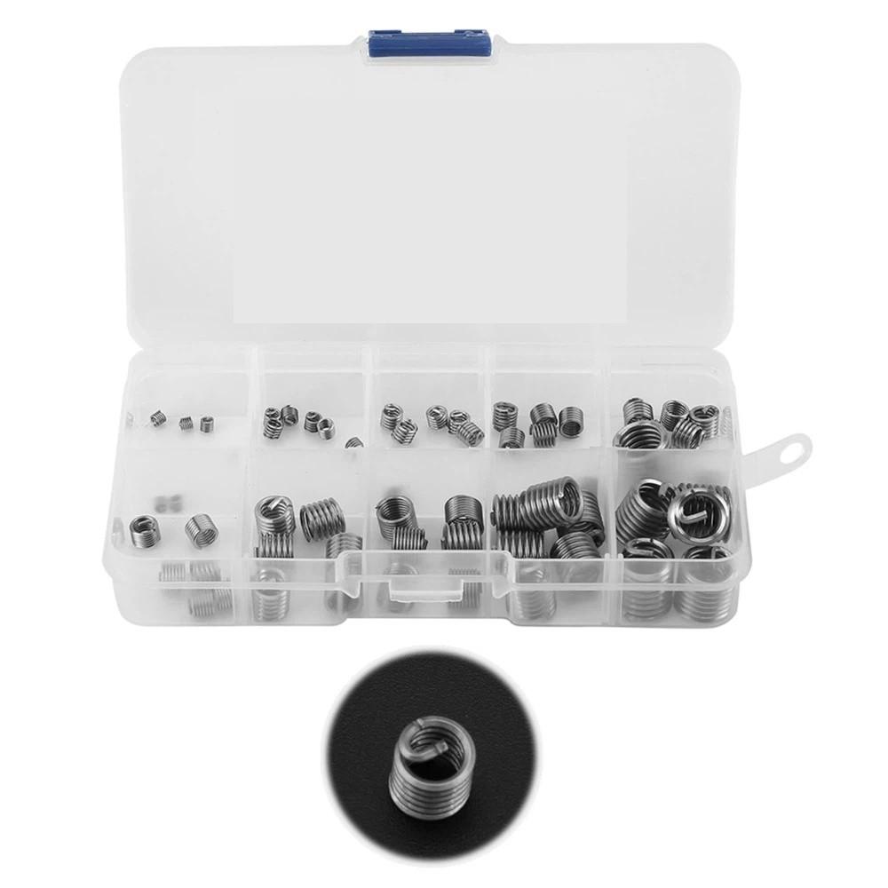 60Pcs 304 Stainless Steel Thread Repair Insert Kit With Storage Case / Plastic Box Steel Sheath Wire Screw Sleeve Kit
