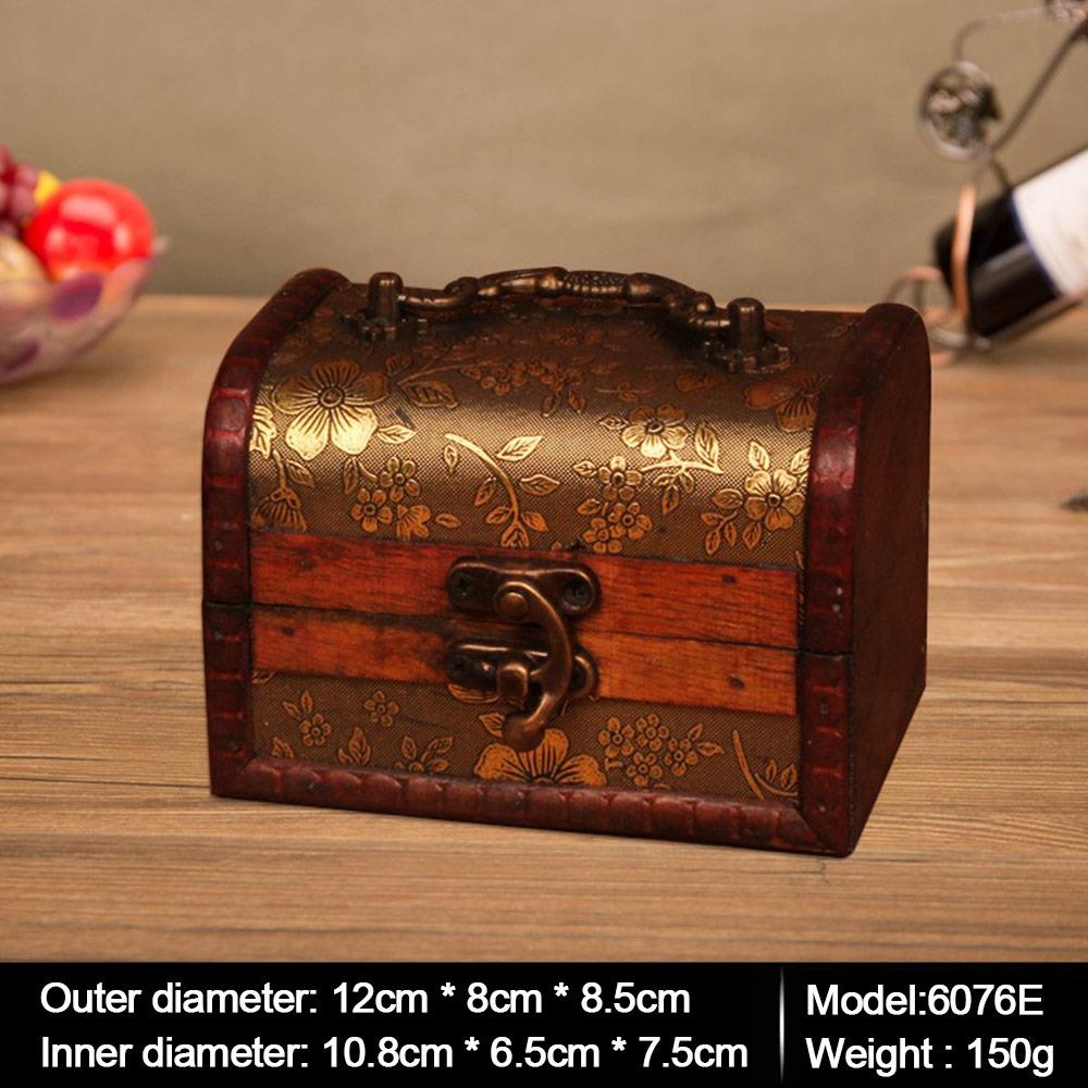 Винтажный сундук с сокровищами Мини-шкатулка Портативная деревянная шкатулка для украшений Органайзер для косметики