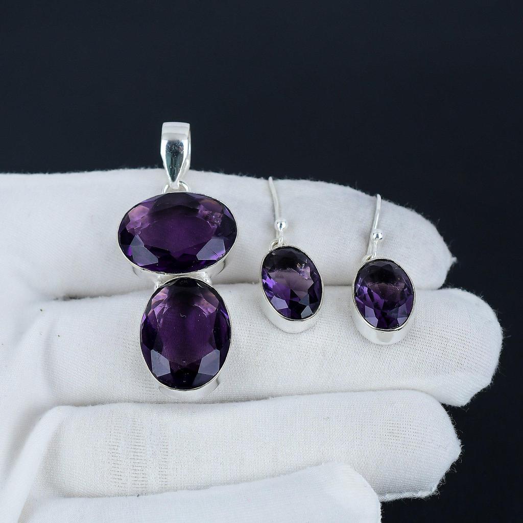 Комплект подвесок из аметиста, драгоценный камень розовый кварц, серьги, кулон, набор из стерлингового серебра 925 пробы, для женщин, подарок на День благодарения