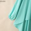 ZANZEA Women Casual Round Neck Loose Long Sleeve Asymmetrical Hem Cover Up Blouse