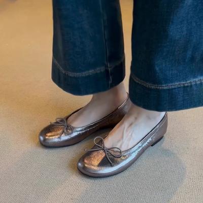 2025 новые французские балетки с мелким вырезом, женские туфли-лодочки в ретро-стиле, универсальные, с бантом, на одной педали, с круглым носком, Мэри Джейн