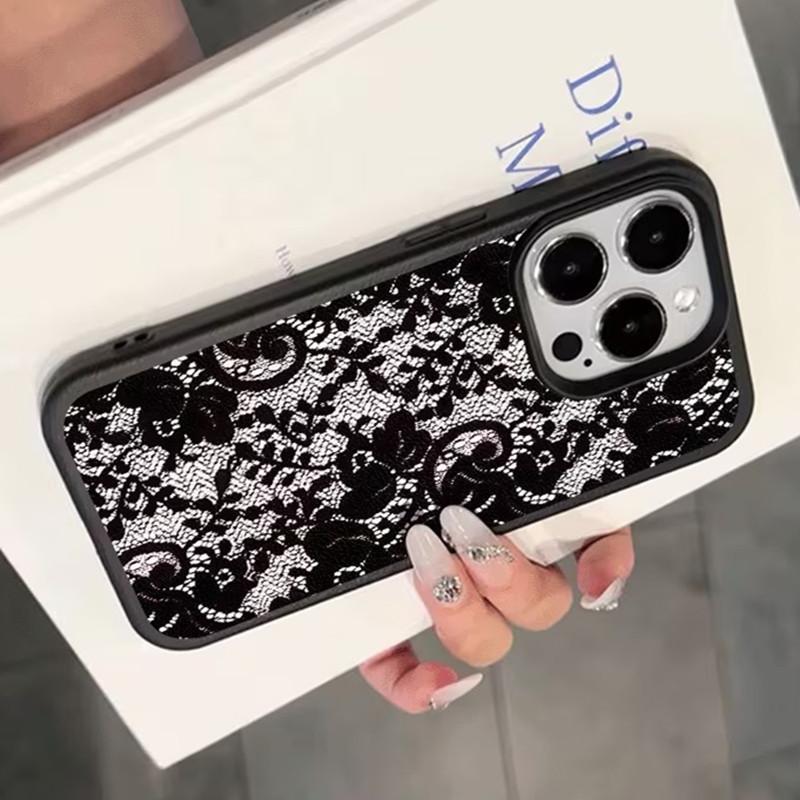Элегантный черный кружевной чехол с цветочным узором для iPhone 17 Чехол iPhone 13 16 15 11 12 14 Pro Max X XS XR 17 Air 16E Мягкий чехол